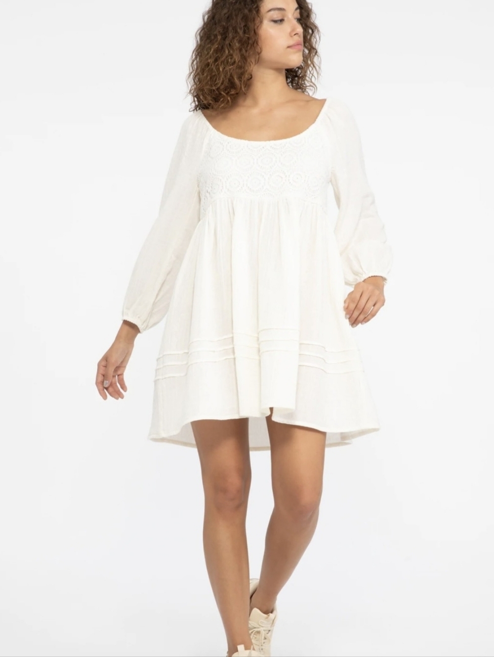 Sanctuary Summer Swing Womens Dress Medium Crochet Short Gauze Off White Empire